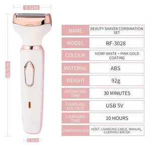 Women's 4 In 1 Electric Hair Removal Razor For Sensitive Areas Underarm Bikini Line & Body Grooming 3028 White