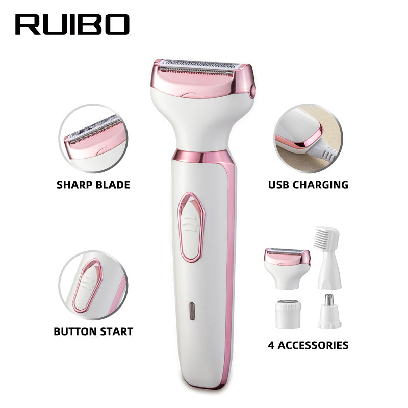 Women's 4 In 1 Electric Hair Removal Razor For Sensitive Areas Underarm Bikini Line & Body Grooming 3028 White