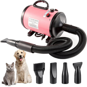 Pet Hair Dryer With Multiple Nozzles Powerful And Quiet For Dogs Cats Pink