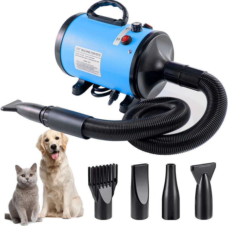 Pet Hair Dryer With Multiple Nozzles Powerful And Quiet For Dogs Cats (Blue)