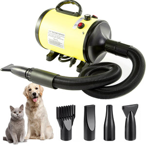 Pet Hair Dryer With Multiple Nozzles Powerful And Quiet For Dogs Cats (Yellow)