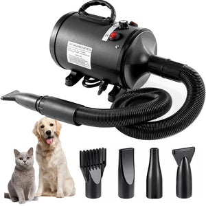 Pet Hair Dryer With Multiple Nozzles Powerful And Quiet For Dogs Cats (Black)