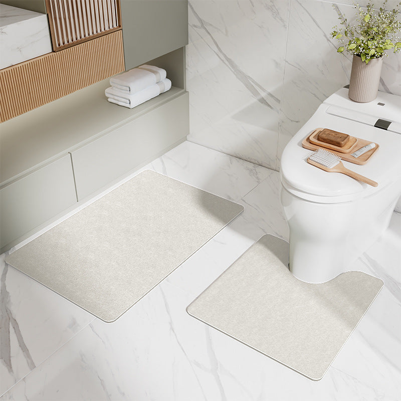 Off White Bathroom Floor Mat Set U Shaped Toilet 50*50Cm & Rectangular 40X60cm For