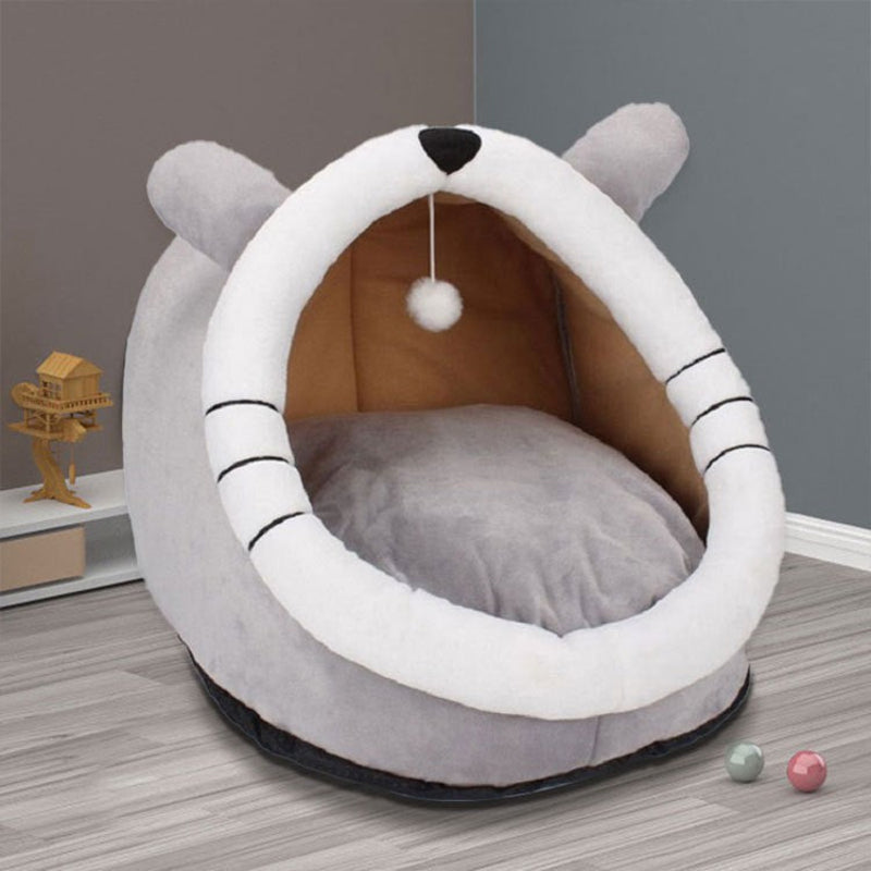 Gray Totoro Half Enclosed Cat Bed Soft Short Velvet Fabric With Sponge + Pp Cotton Filling Size (28X28x30cm)