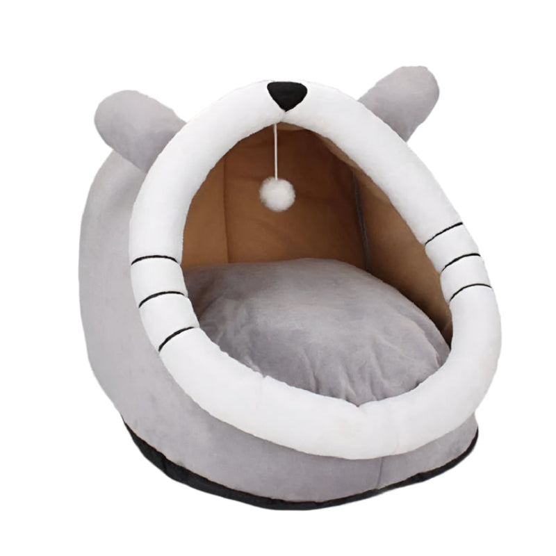 Gray Totoro Half Enclosed Cat Bed Soft Short Velvet Fabric With Sponge + Pp Cotton Filling Size (28X28x30cm)