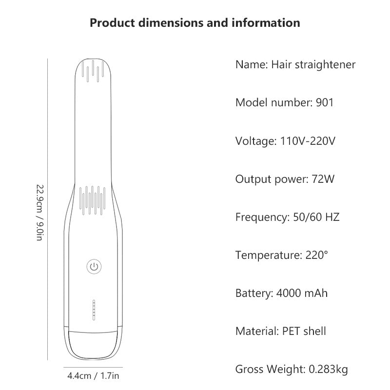 White Wireless Usb Rechargeable 2 In 1 Curling Iron & Flat Portable Hair Straightener Curler