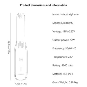 White Wireless Usb Rechargeable 2 In 1 Curling Iron & Flat Portable Hair Straightener Curler