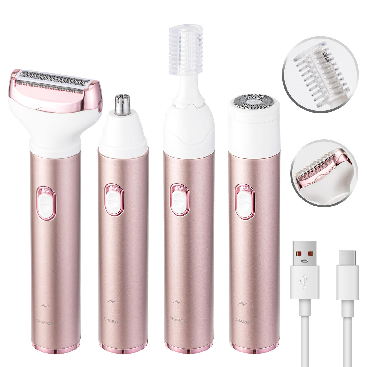 4 In 1 Women's Electric Hair Removal Trimmer Multifunctional Grooming Kit For Underarms Bikini Nose Eyebrows