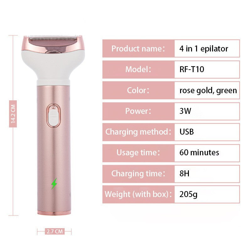 4 In 1 Women's Electric Hair Removal Trimmer Multifunctional Grooming Kit For Underarms Bikini Nose Eyebrows