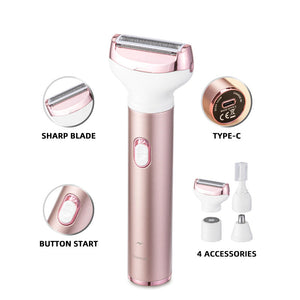 4 In 1 Women's Electric Hair Removal Trimmer Multifunctional Grooming Kit For Underarms Bikini Nose Eyebrows