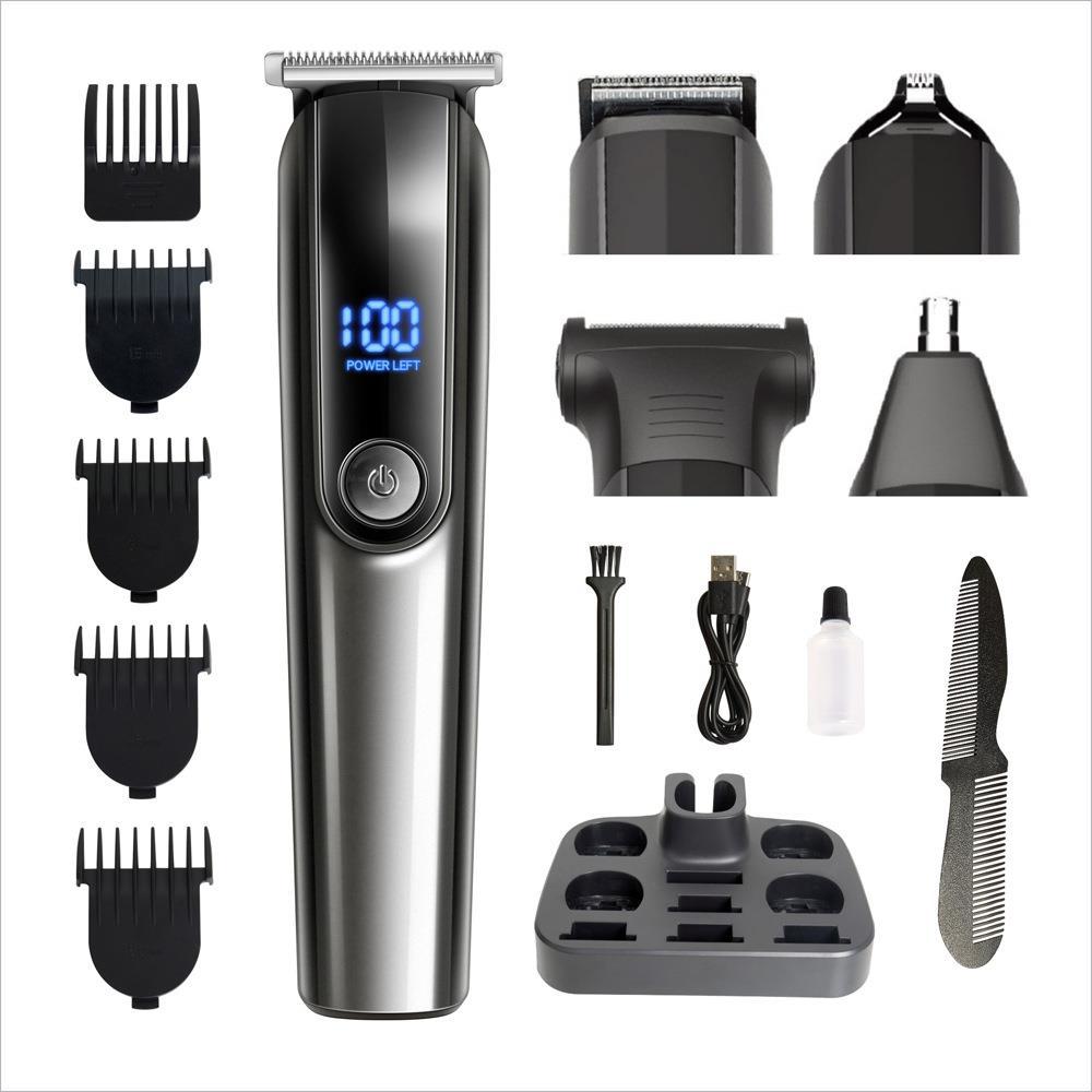 Gray Multifunctional Rechargeable Hair Clipper Set Waterproof Electric Trimmer