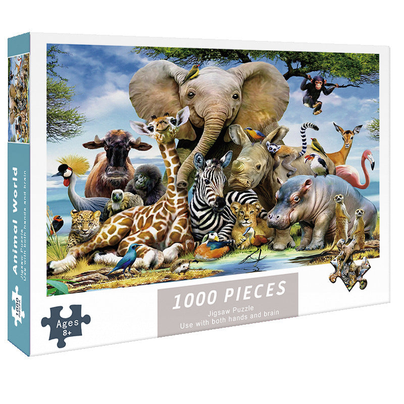 (2 Pcs) 1000 Piece Animal World Jigsaw Puzzle High Difficulty Stress Relief Toy