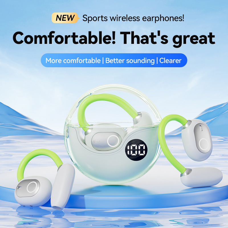 Green M80 Transparent Ows Over Ear Bluetooth Earphones Wireless Clear Sound Stylish Design