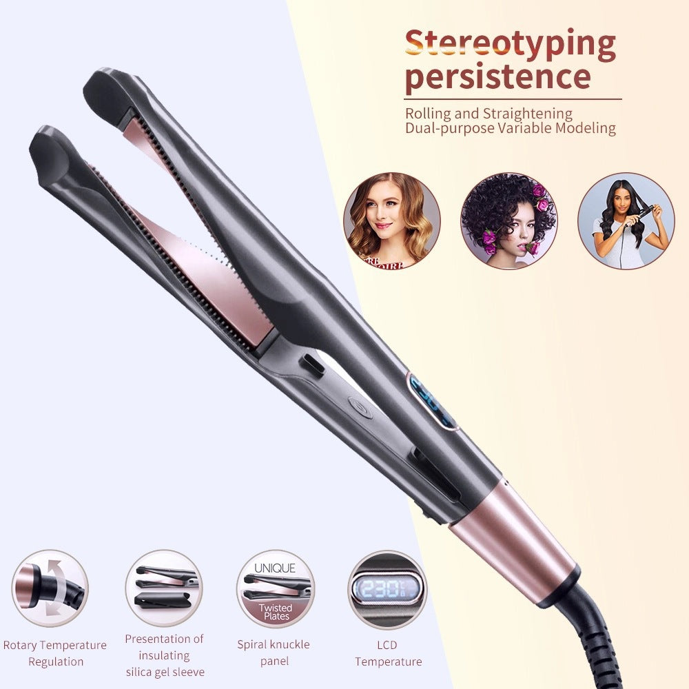 2 In 1 Electric Spiral Curling Iron Automatic Hair Curler And Straightener Dual Function Wave Styling