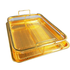 Bbq Square Non Stick Stainless Steel Grill Basket Gold Color Small Size (30*22*5.5 Cm) Ideal For Grilling Meat And Veget