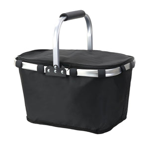 Black Portable Picnic Basket Foldable Insulated Outdoor Shopping Meal Delivery & Takeout Carrier