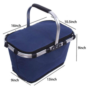 Black Portable Picnic Basket Foldable Insulated Outdoor Shopping Meal Delivery & Takeout Carrier