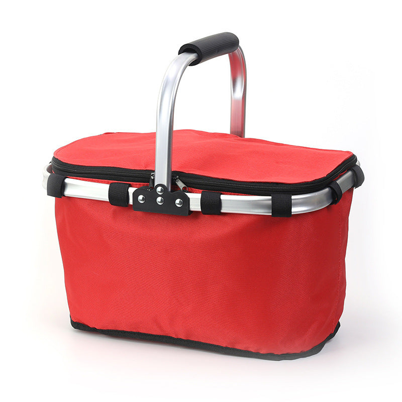 Red Portable Picnic Basket Foldable Insulated Outdoor Shopping Meal Delivery & Takeout Carrier