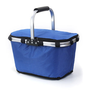 Blue Portable Picnic Basket Foldable Insulated Outdoor Shopping Meal Delivery & Takeout Carrier