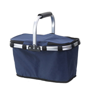 Dark Blue Portable Picnic Basket Foldable Insulated Outdoor Shopping Meal Delivery & Takeout Carrier