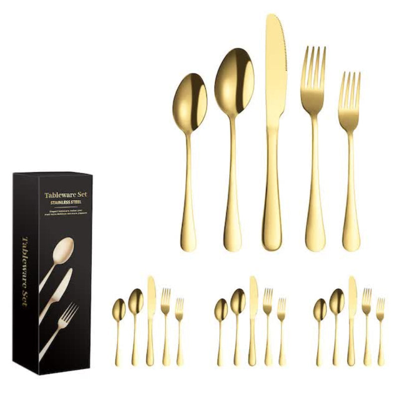 Gold 410 Stainless Steel Cutlery Set Western Steak Knife Fork & Spoon Set/20 Piece Dinnerware