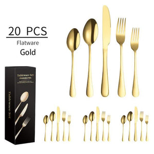 Gold 410 Stainless Steel Cutlery Set Western Steak Knife Fork & Spoon Set/20 Piece Dinnerware