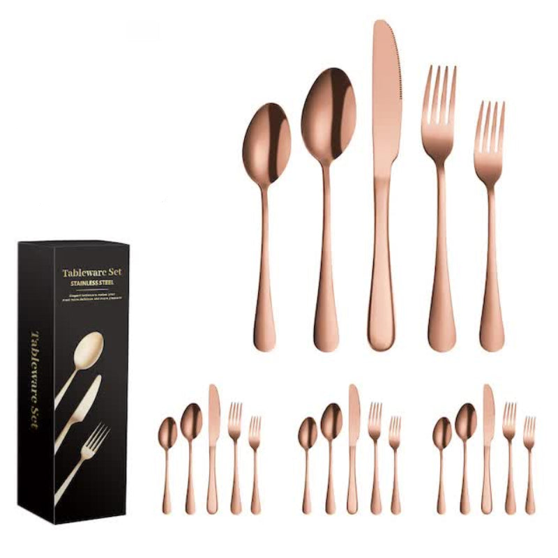 Rose Gold 410 Stainless Steel Cutlery Set Western Steak Knife Fork & Spoon Set/20 Piece Dinnerware