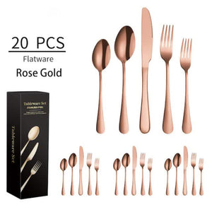 Rose Gold 410 Stainless Steel Cutlery Set Western Steak Knife Fork & Spoon Set/20 Piece Dinnerware