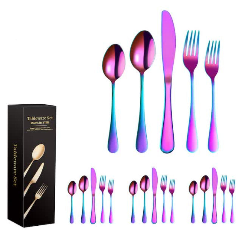 Bright Colour 410 Stainless Steel Cutlery Set Western Steak Knife Fork And Spoon 20 Piece Dinnerware