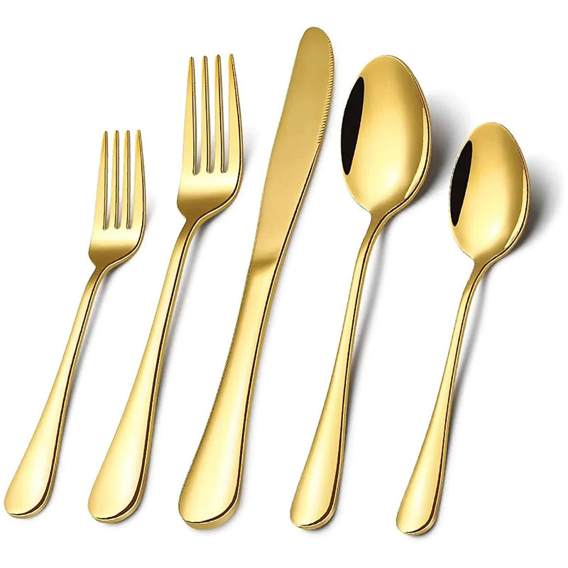 Gold 410 Stainless Steel Cutlery Set Western Steak Knife Fork Spoon 6 Or 30 Piece Dinnerware