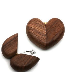 Veile Studios Black Walnut Wood Heart Shaped Ring Box Elegant Engagement & Wedding Holder Jewelry Collector's