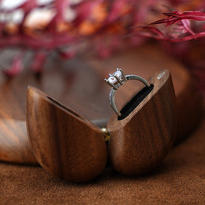 Veile Studios Black Walnut Wood Heart Shaped Ring Box Elegant Engagement & Wedding Holder Jewelry Collector's