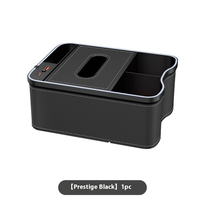 Black Car Armrest Storage Box With Led Ambient Light Multifunctional Tissue Holder & Organizer For Interior