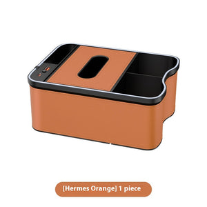 Mermes Orange Car Armrest Storage Box With Led Ambient Light Multifunctional Tissue Holder & Organizer For Interior