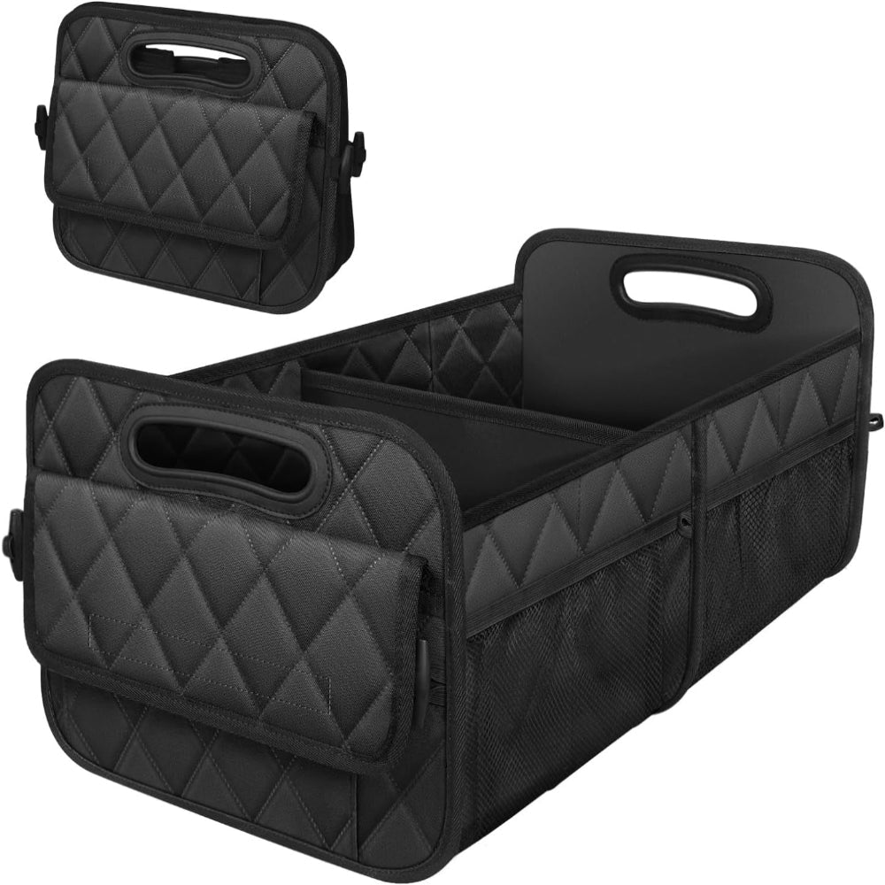 Black Foldable Car Trunk Storage Box With Multiple Compartments Large Capacity Collapsible Organizer For