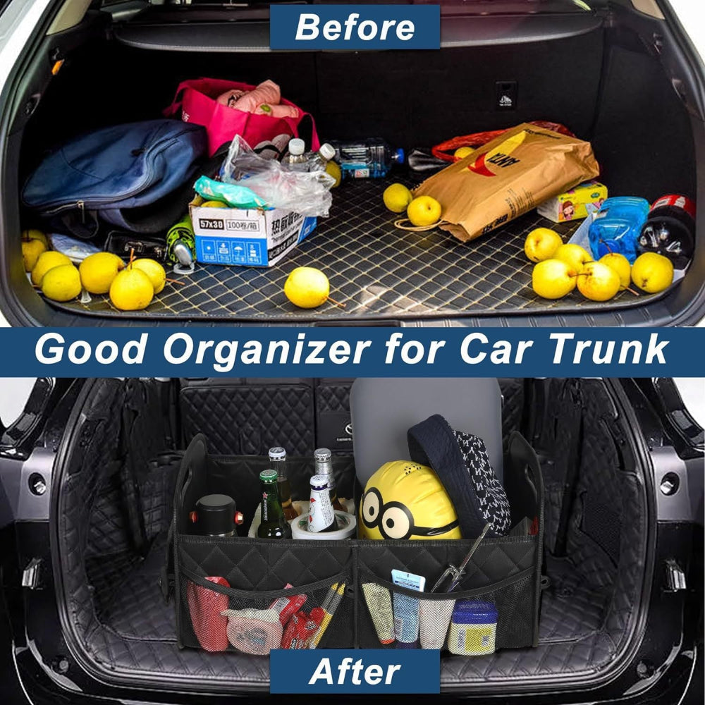 Black Foldable Car Trunk Storage Box With Multiple Compartments Large Capacity Collapsible Organizer For