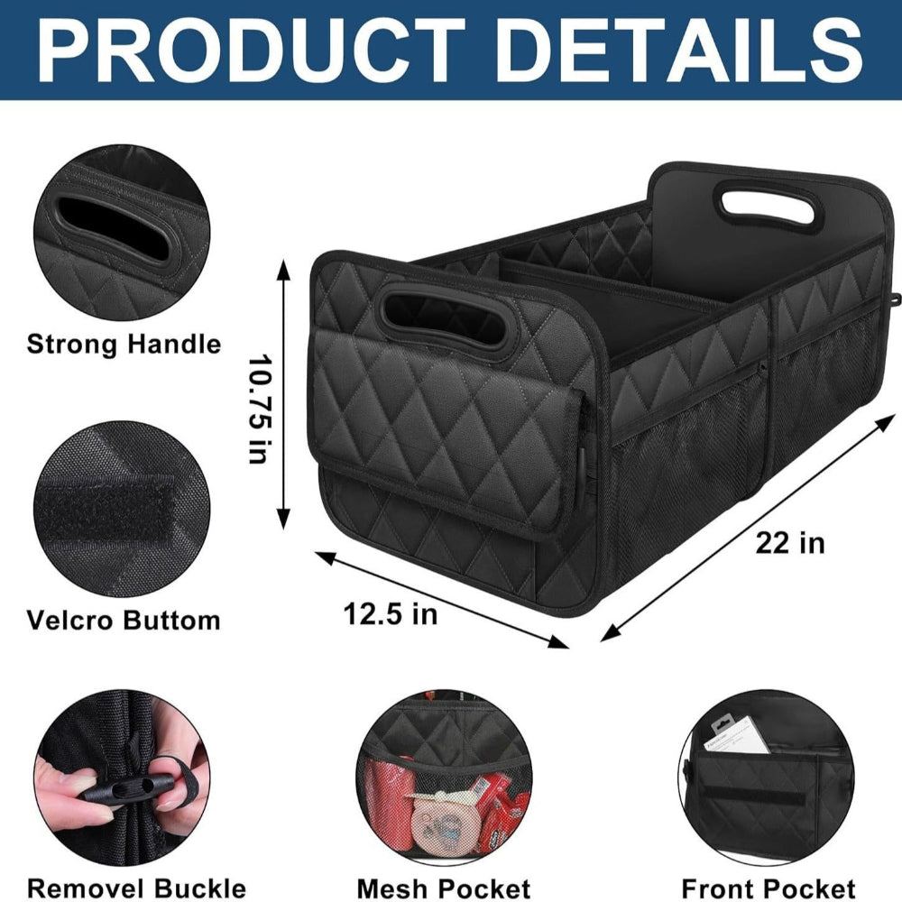 Black Foldable Car Trunk Storage Box With Multiple Compartments Large Capacity Collapsible Organizer For