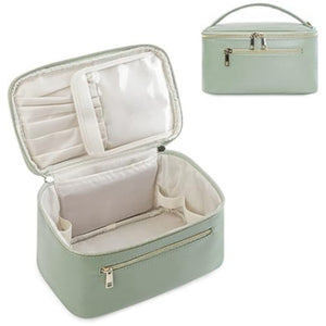 Green Pu Leather Large Capacity Makeup Bag Waterproof & Multifunctional Handbag For Women