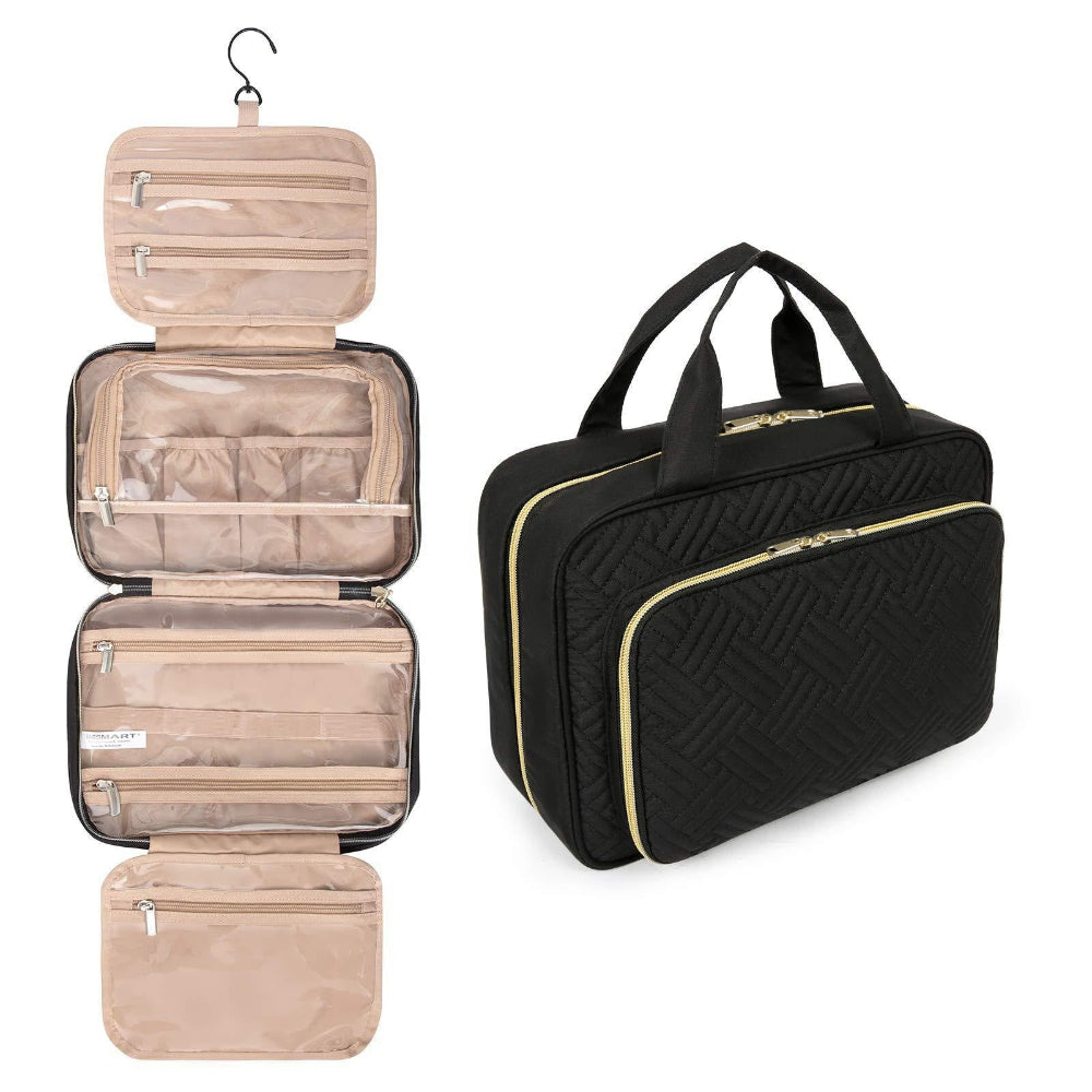 Black Hanging Toiletry Bag Makeup Travel Organizer Set Portable Multi Compartment Storage For Cosmetics And Toiletries