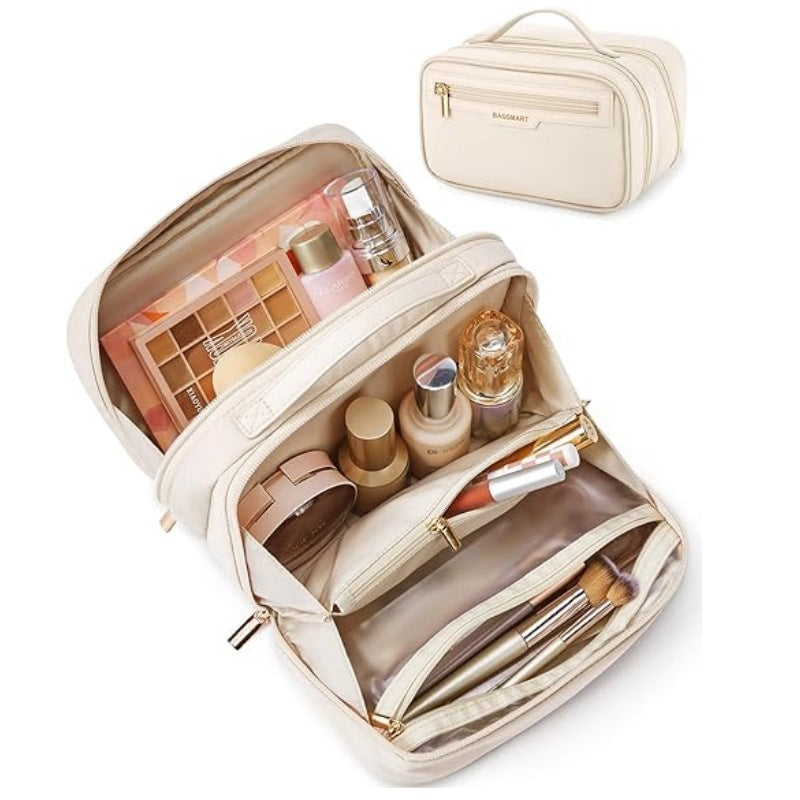 Beige Travel Makeup Organizer Portable Cosmetic Storage Box For Toiletries And Cosmetics