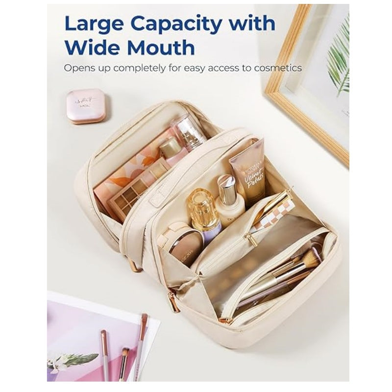 Beige Travel Makeup Organizer Portable Cosmetic Storage Box For Toiletries And Cosmetics