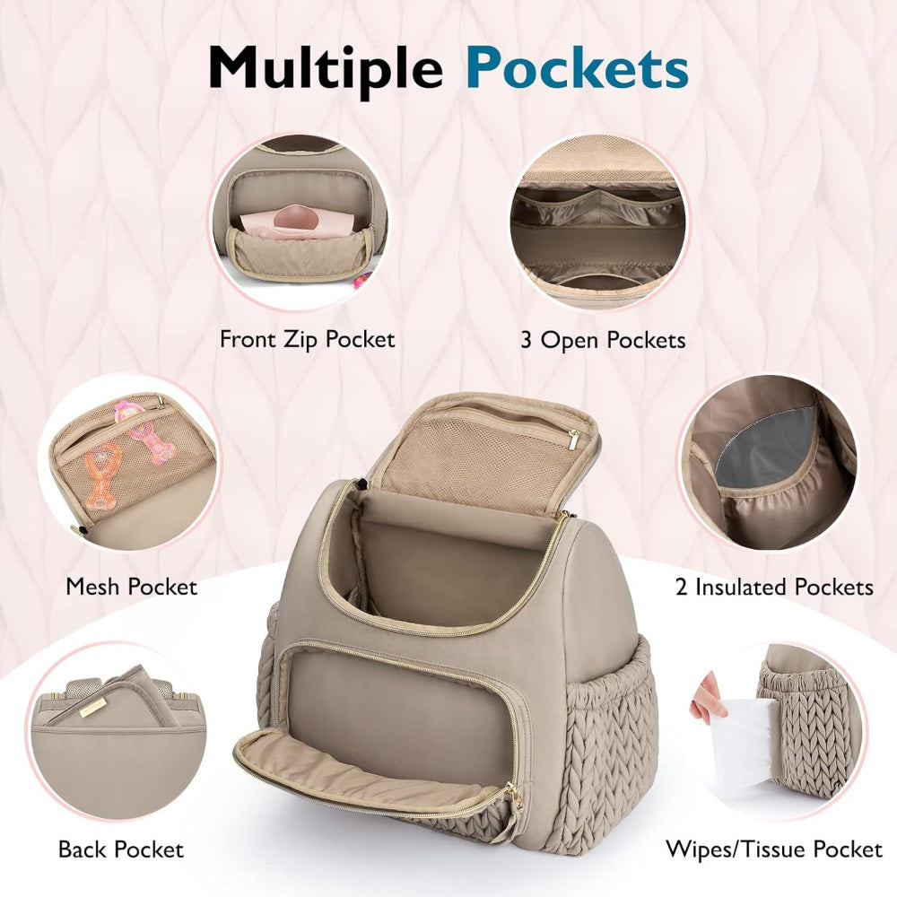 Beige Travel Backpack With Diaper Changing Mat Small Size Insulated Pocketperfect For Moms On The Go