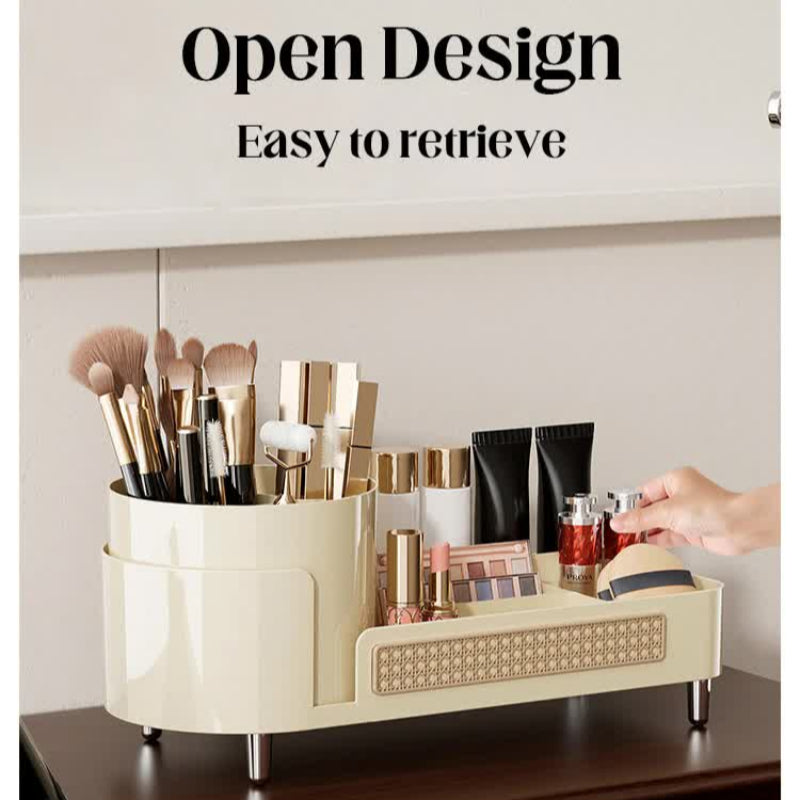 White Cosmetic Organizer Rotating Desktop Makeup Brush Holder With Large Capacity Storage