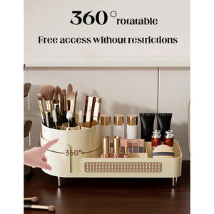 Brown Cosmetic Organizer Rotating Desktop Makeup Brush Holder With Large Capacity Storage