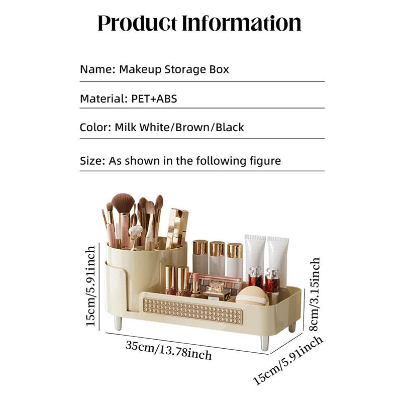 Brown Cosmetic Organizer Rotating Desktop Makeup Brush Holder With Large Capacity Storage