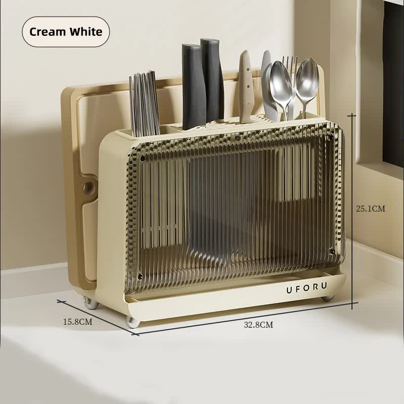 Cream White Multifunctional Kitchen Knife Holder Integrated Storage Rack For Knives Chopsticks And Cutting Boards