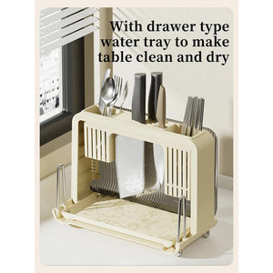 Cream White Multifunctional Kitchen Knife Holder Integrated Storage Rack For Knives Chopsticks And Cutting Boards