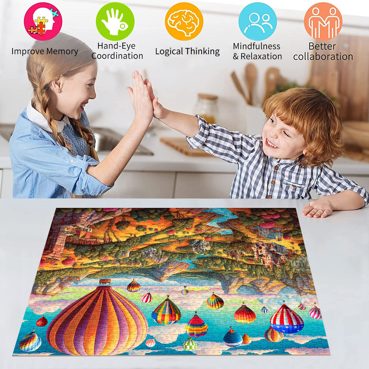 1000 Piece Hot Air Balloon Adventure Jigsaw Puzzle For Adults Difficult Paper With Beautiful Scenery Stress Relief And C