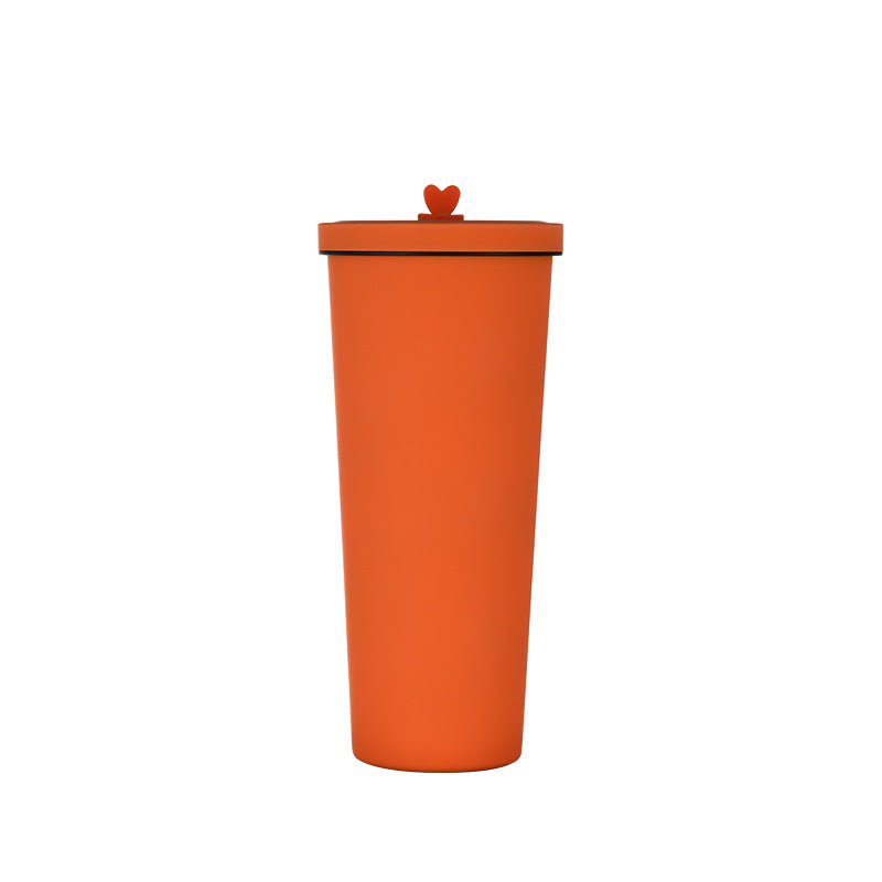 750Ml Orange Straw Cup 304 Stainless Steel Reusable Bpa Free Water Bottle With Leak Proof Lid Large Capacity Perfect For