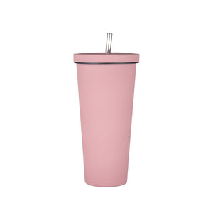 750Ml Pink Straw Cup 304 Stainless Steel Reusable Bpa Free Water Bottle With Leak Proof Lid Large Capacity Perfect For H